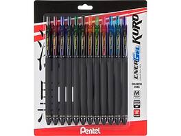 Pentel - EnerGel Kuro Retractable Gel Pen, Medium Point, 0.7mm, 12/Pack - Assorted Ink