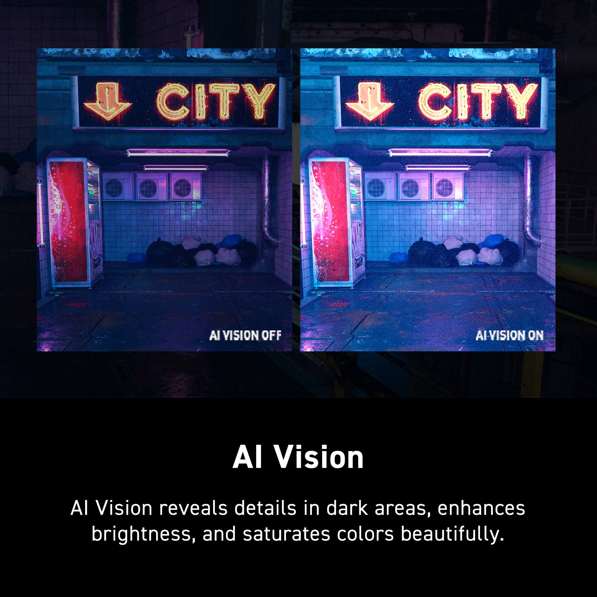 AI Vision reveals details in dark areas, enhances brightness, and saturates colors beautifully.
