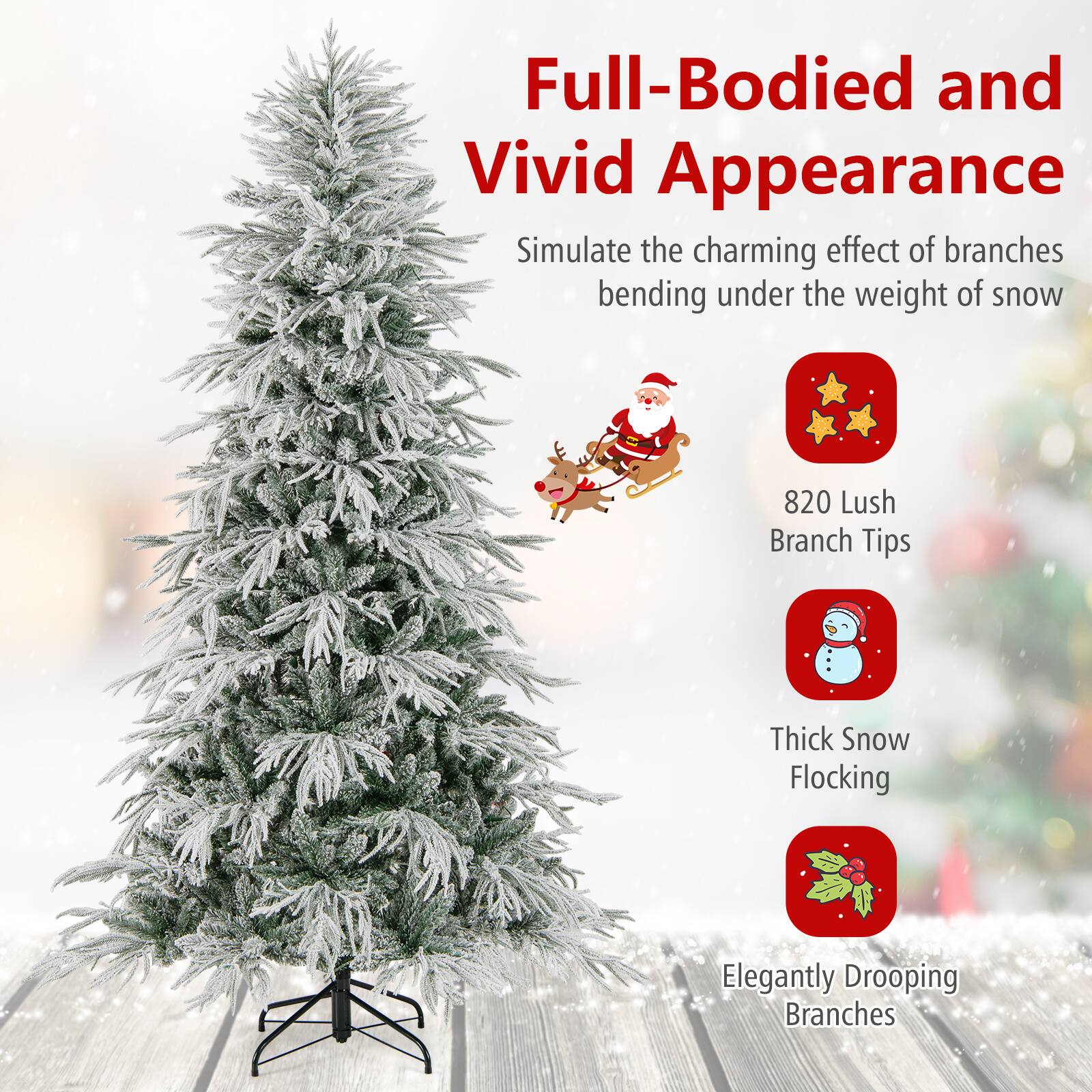 Full-Bodied and Vivid Appearance  
Simulate the charming effect of branches bending under the weight of snow  

- 820 Lush Branch Tips  
- Thick Snow Flocking  
- Elegantly Drooping Branches