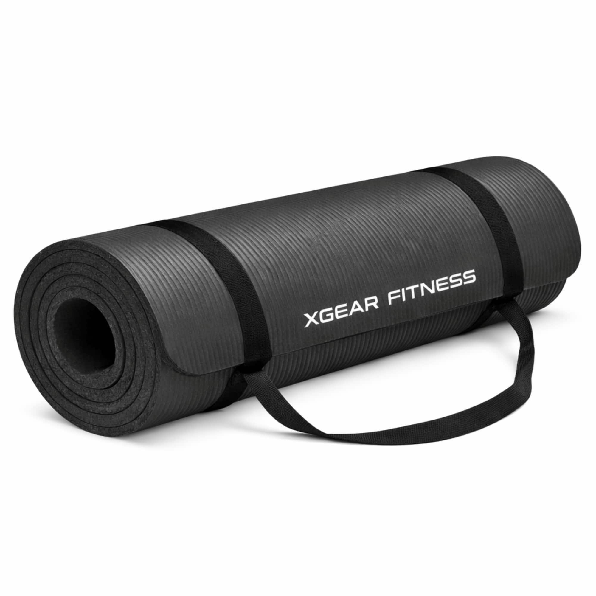 XGear Fitness - Thick Travel Yoga Mat with Carrying Strap - Black