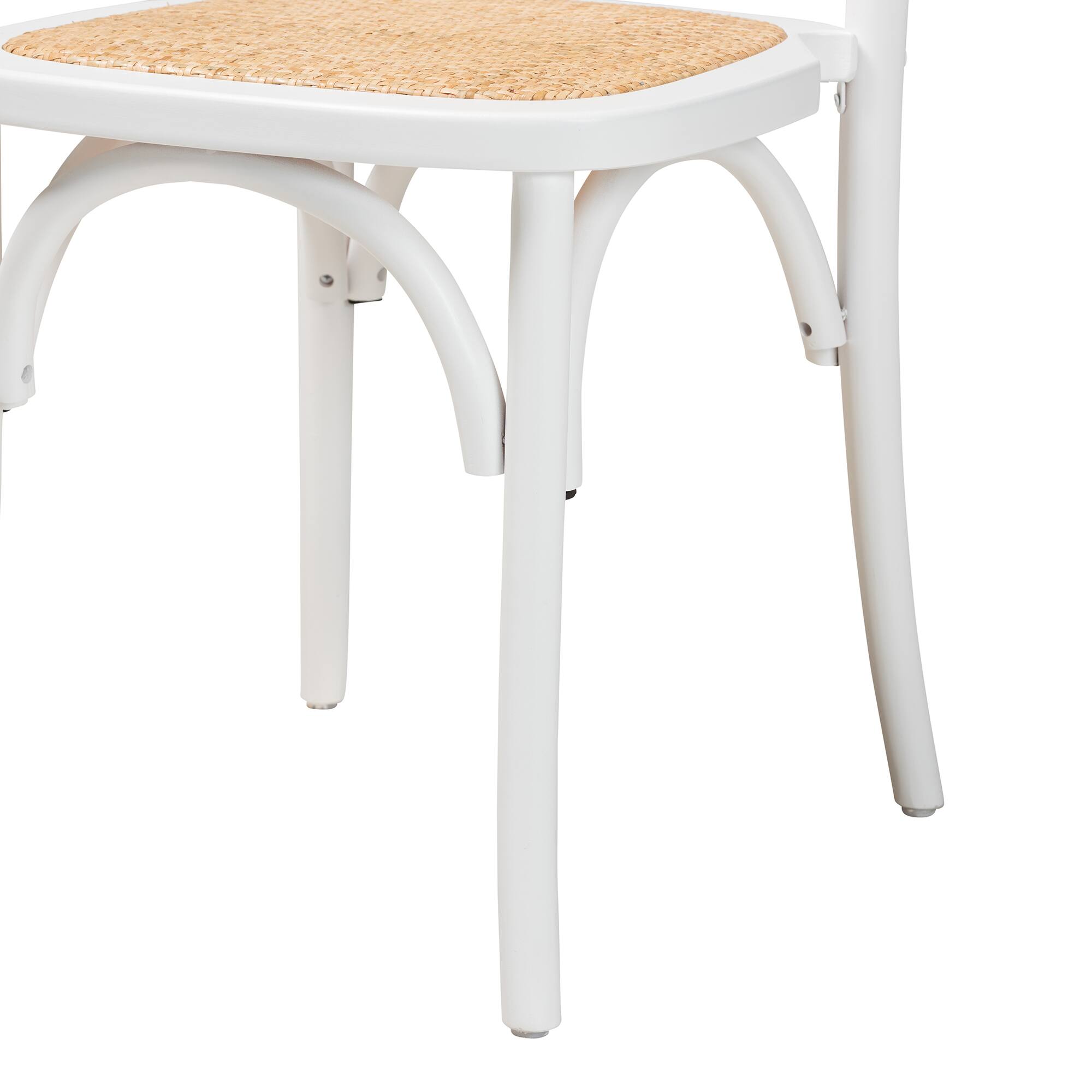 Alt View 1. Baxton Studio - Neah Japandi Wood and Natural Rattan 2-Piece Dining Chair Set - White/Natural Brown.