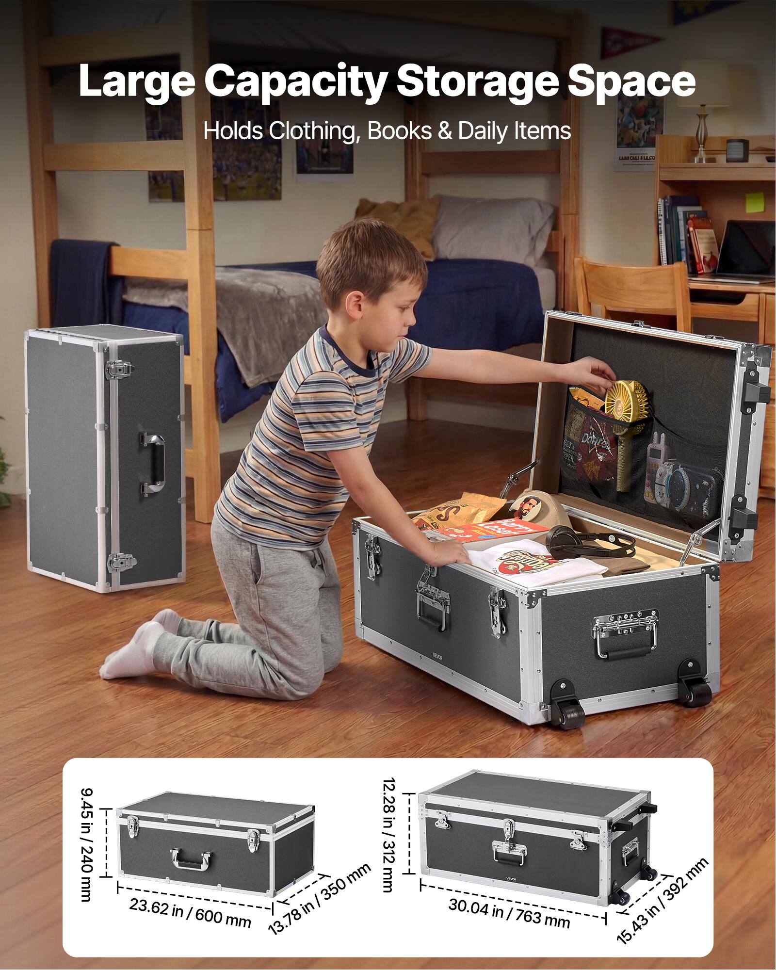 Large Capacity Storage Space  
Holds Clothing, Books & Daily Items  

9.45 in / 240 mm  
12.28 in / 312 mm  
13.78 in / 350 mm  
23.62 in / 600 mm  
15.43 in / 392 mm  
30.04 in / 763 mm  
15.43 in / 392 mm