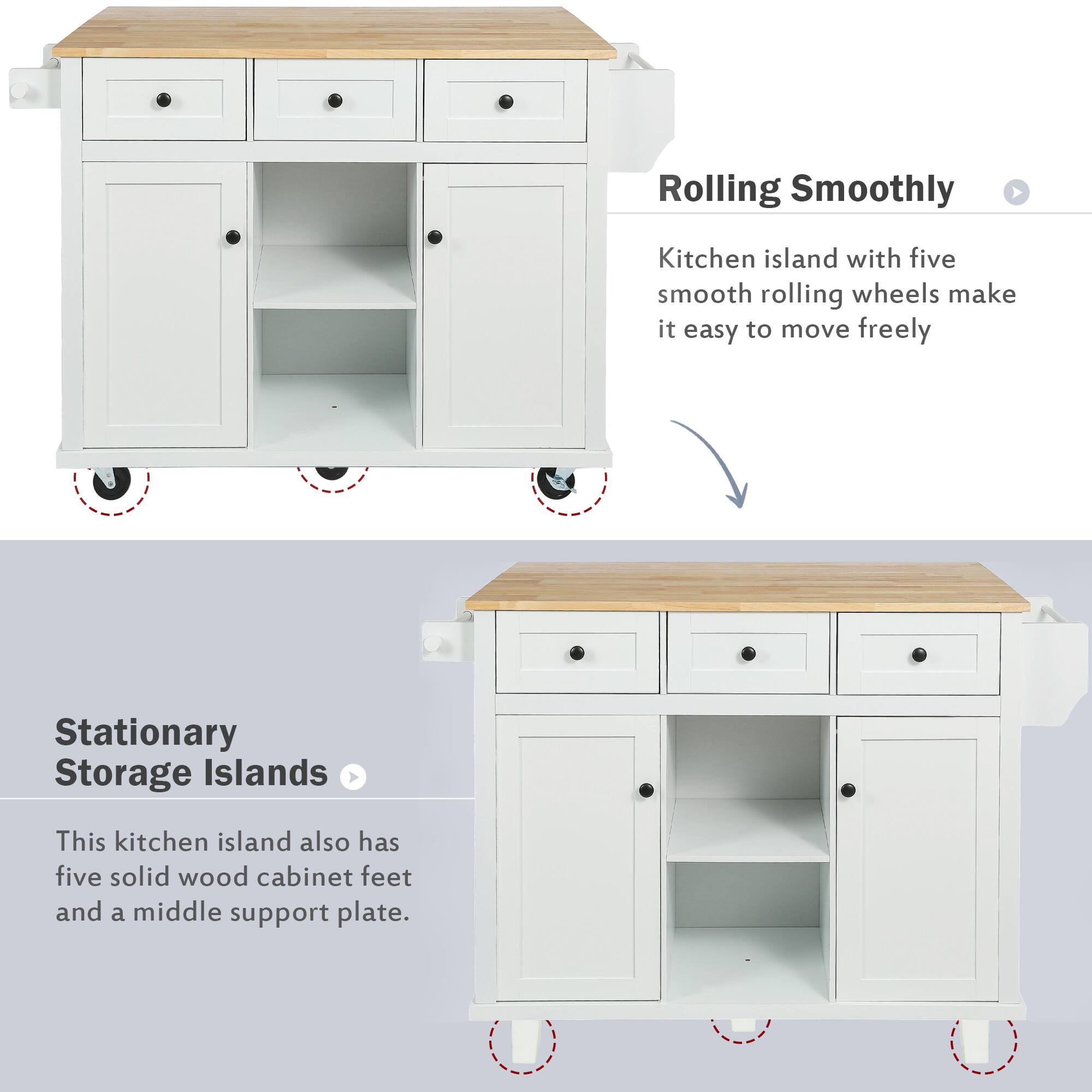 Forest'nSky Kitchen Cart with Rubber Wood Drop Leaf Countertop – 5 ...