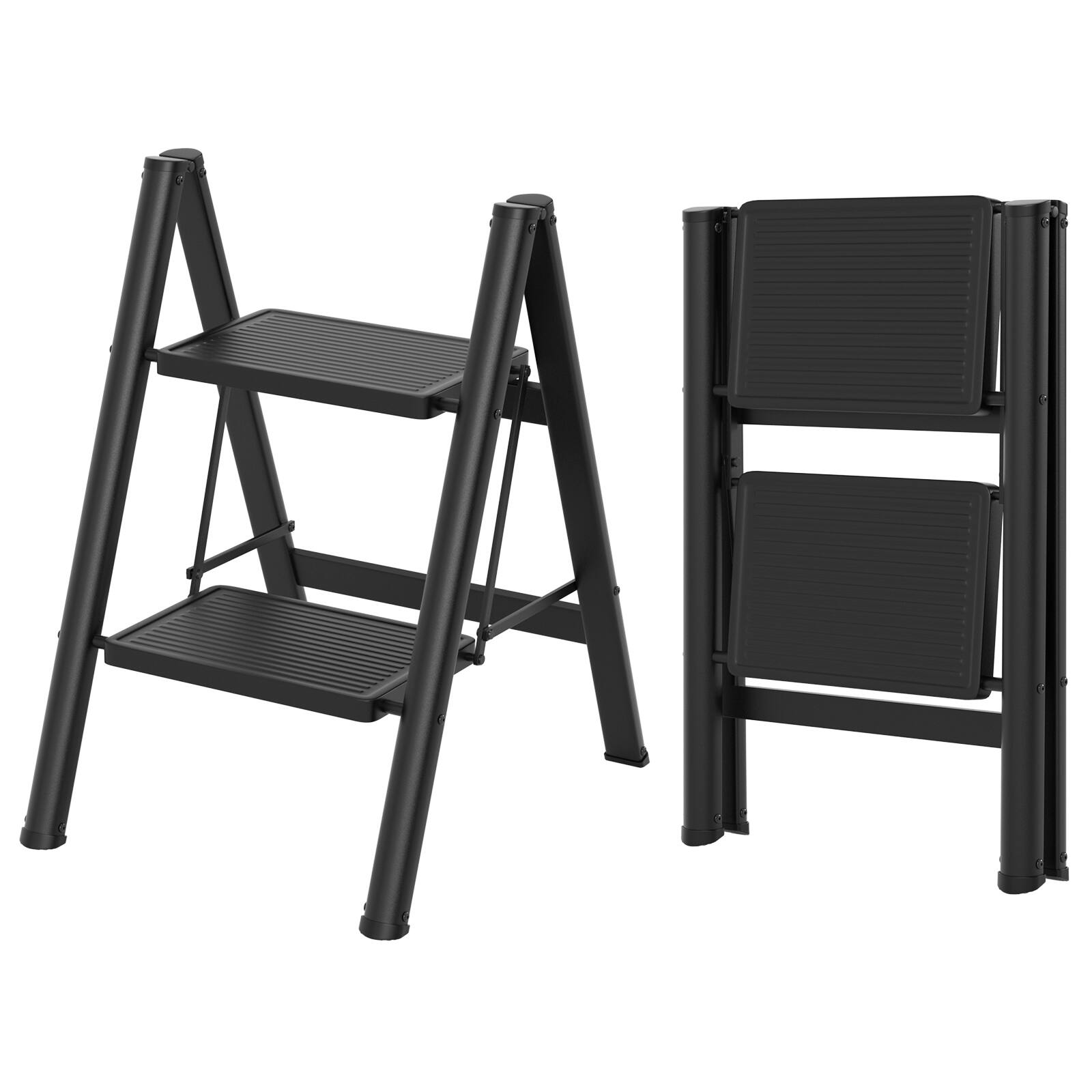 Front. Topteng - 2-Step Foldable Ladder with Tray - Aluminum, Lightweight, 330lb Capacity, Wide Anti-Slip Pedals for Home & Car Wash - Black.