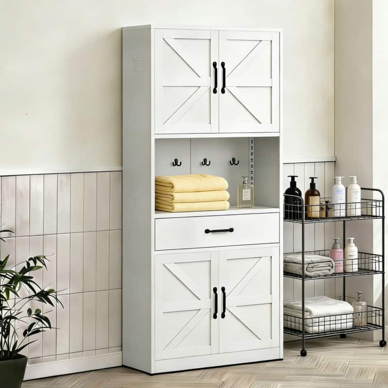 ALEXOUN - 71" High Steel Kitchen Pantry Storage Cabinet, with Large Countertop,Adjustable Shelves & Quiet Drawers,Easy to Assemble - White