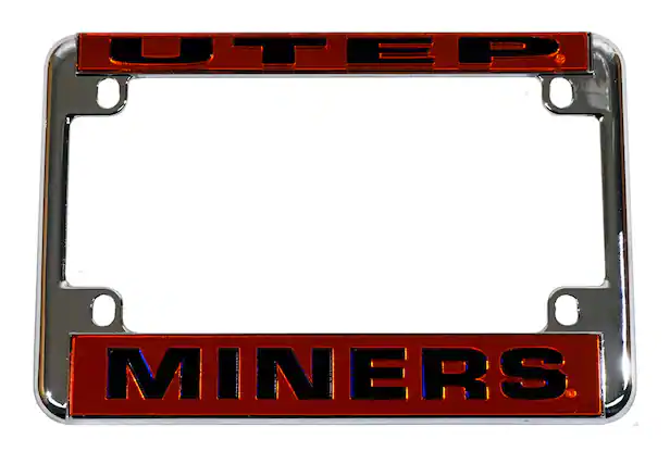 Front. Rico Industries - Texas El Paso Miners Chrome Motorcycle, RV or Trailer License Plate Frame - Multi.