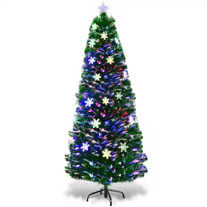 Front. Kadyn - Christmas Tree,Home Party Christmas Tree Decorations,LED Optic Artificial Christmas Tree with Snowflakes-6 Feet - Green.