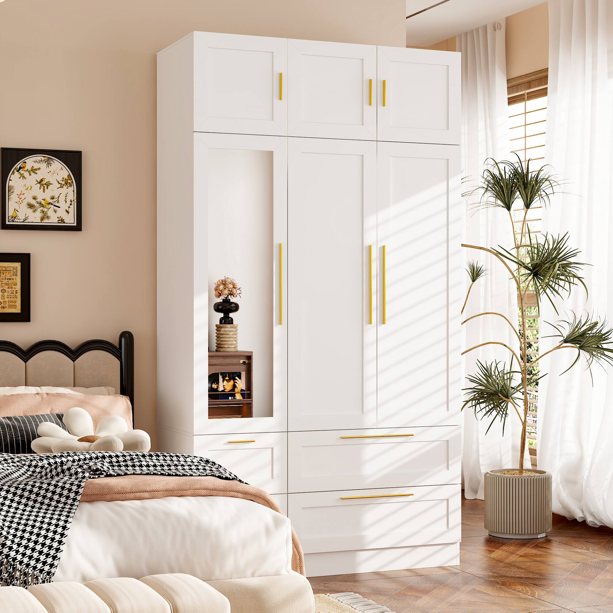 Alt View 4. FUFU & GAGA - FUFU&GAGA Wardrobe with Mirror: Stylish Storage with Safety & Function - White.