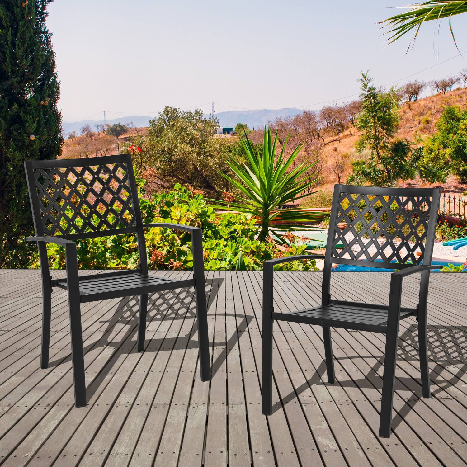 Alt View 8. Nuu Garden - Outdoor 2-Piece Patio Chair Set, Powder-coated Finish and Iron Frame - Black with Gold Speckles.