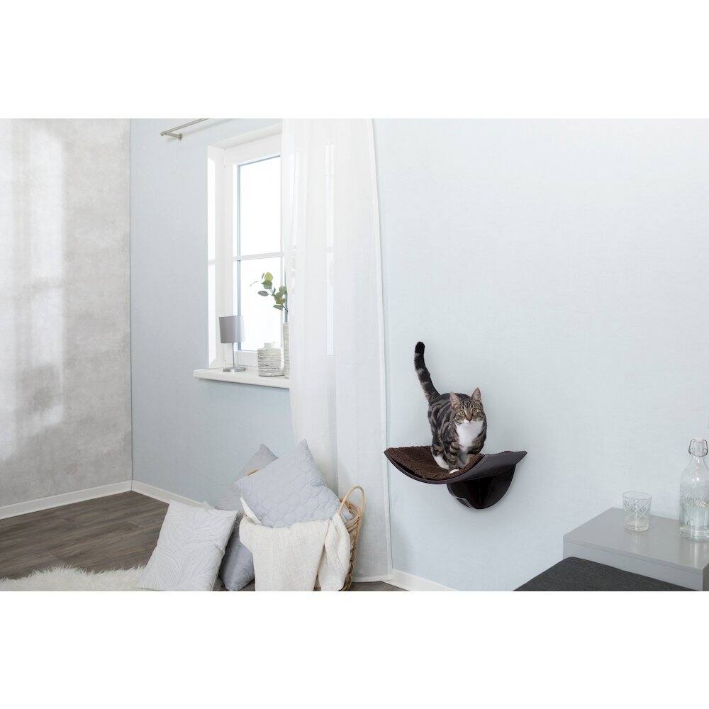 Angle. TRIXIE - Lorena Space Saving Wall Mounted Cat Perch with Soft Cushion - Espresso Brown.