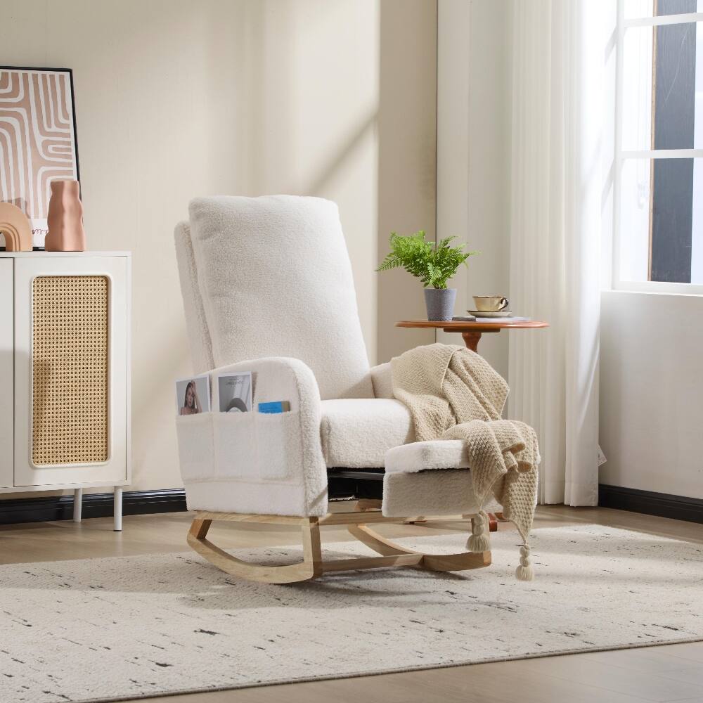 Alt View 6. Loheer - Loheer White Teddy Fleece Nursery Rocker Breastfeeding Glider Chair - White.