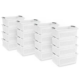 Sterilite - Large Stacking Basket, Open Top Storage Bin w/ Handles, 16 Pack, White