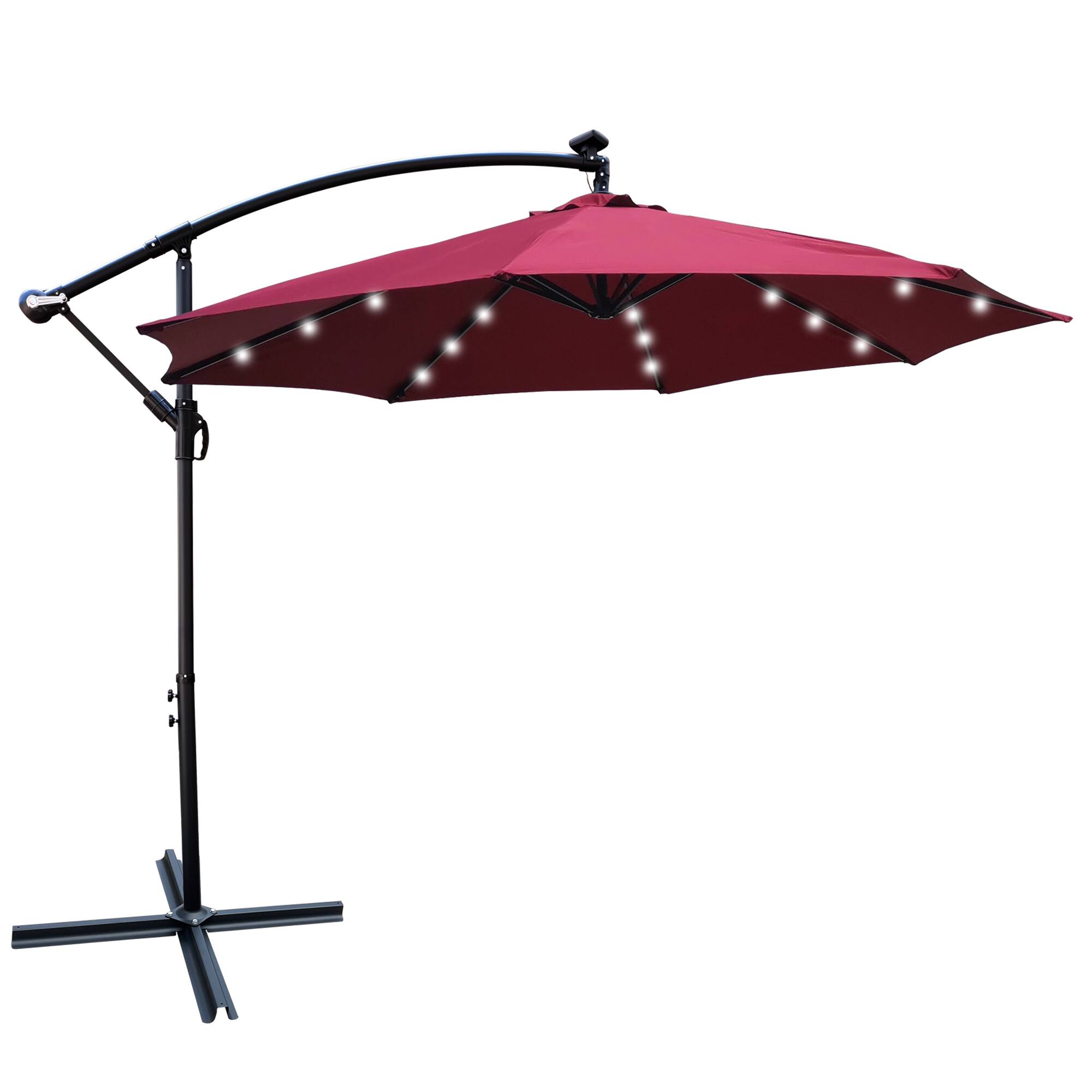 Alt View 5. Ecooso - 10 ft Outdoor Patio Umbrella Solar Powered LED Lighted， 8 Ribs Umbrella with Crank and Cross Base，Garden Deck Backyard - Burgundy.