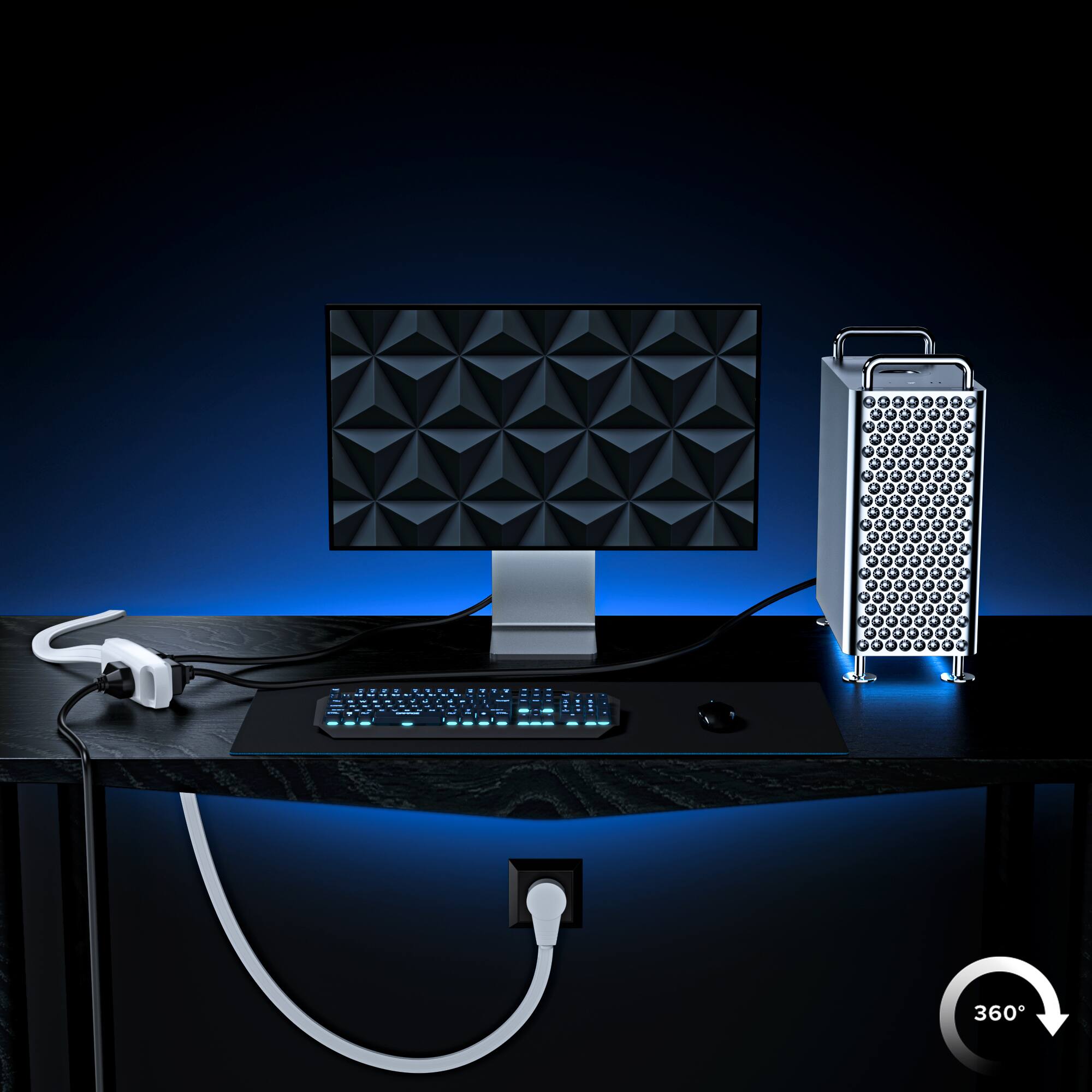 Alt View 7. Maximm - 360 Degree Rotating Flat Extension Cord 12 Ft Multi 3 Outlet Power Cord Grounded 16 AWG UL Certified - White.