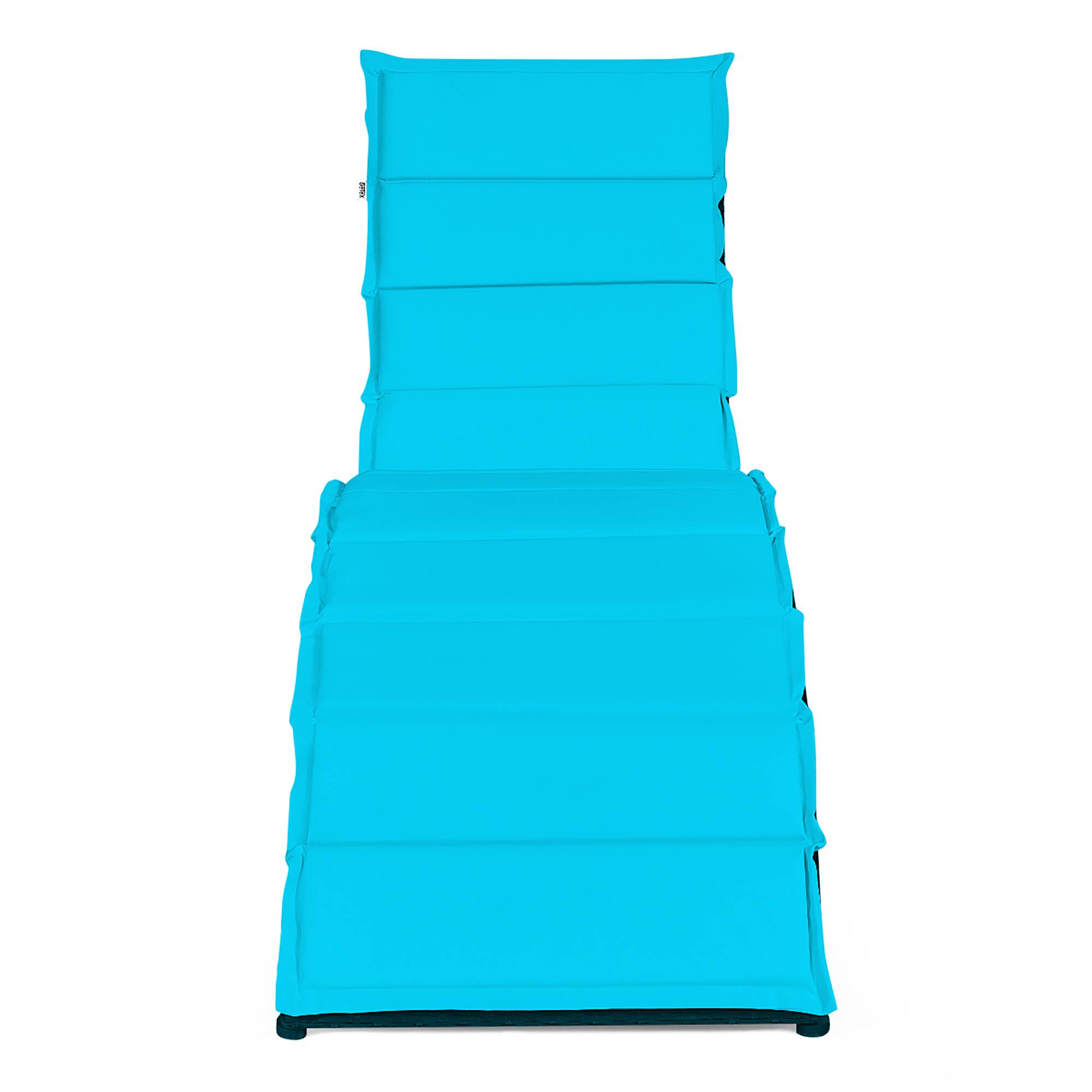 Back. Costway - Folding Patio Rattan Lounge Chair Chaise Cushioned Portable Garden - Turquoise.