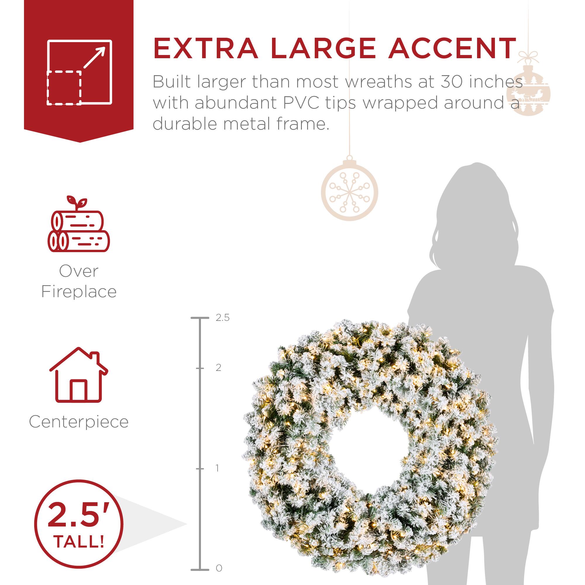 EXTRA LARGE ACCENT  
Built larger than most wreaths at 30 inches with abundant PVC tips wrapped around a durable metal frame.

Over Fireplace  
Centerpiece  
2.5' TALL!