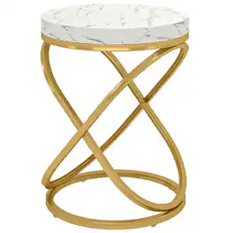 Resenkos - Kadyn Sofa Side End Table,Couch Table,Round 26" Tall Sofa Side Table with Faux Marble Top, Gold - White