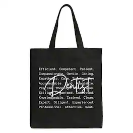 OrnamentallyYou - Dentist Definition Canvas Tote Bag, Dental Appreciation Words Gift Shopper - Black