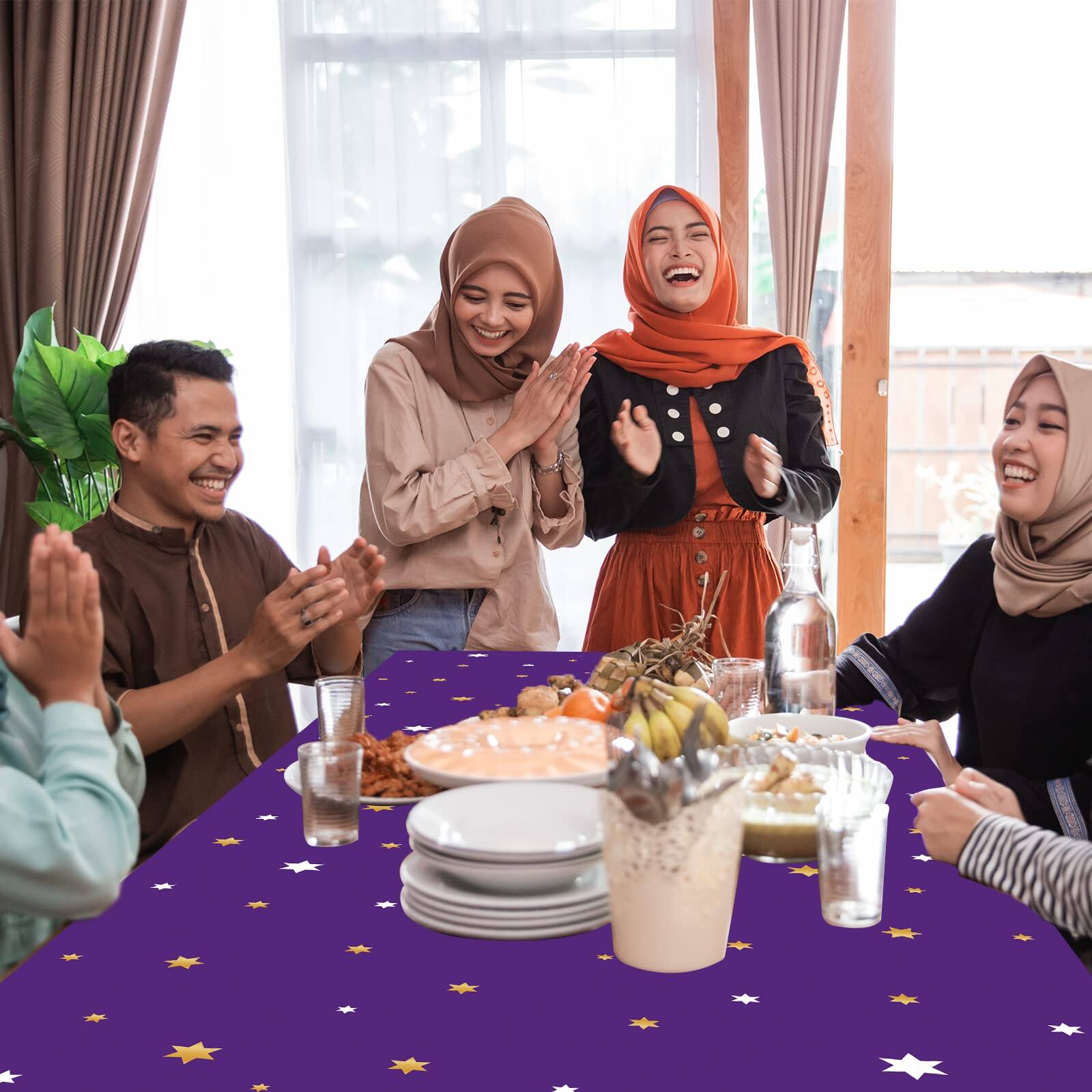 Alt View 7. Dapper Styles - Ramadan Mubarak Tablecloths For Eid Decorations Plastic Disposable Happiness Al-fitr Party Table Covers Rec... - Sage Greenery-3.