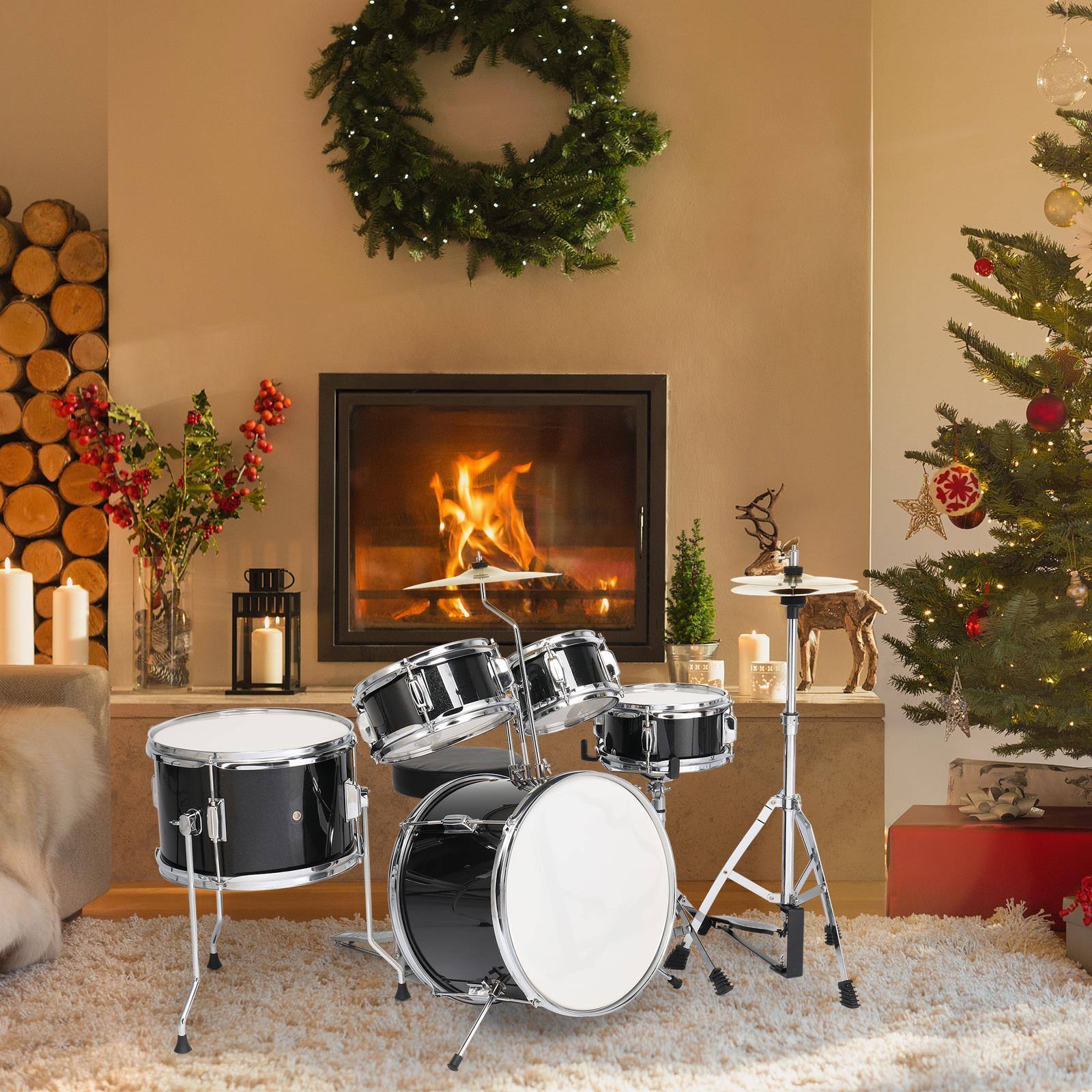 Alt View 1. Winado - 5-Piece Complete Junior Drums Set, 14 Inch Beginners Drum Kit with Throne Stool, Pedal & Drumsticks, Drums.