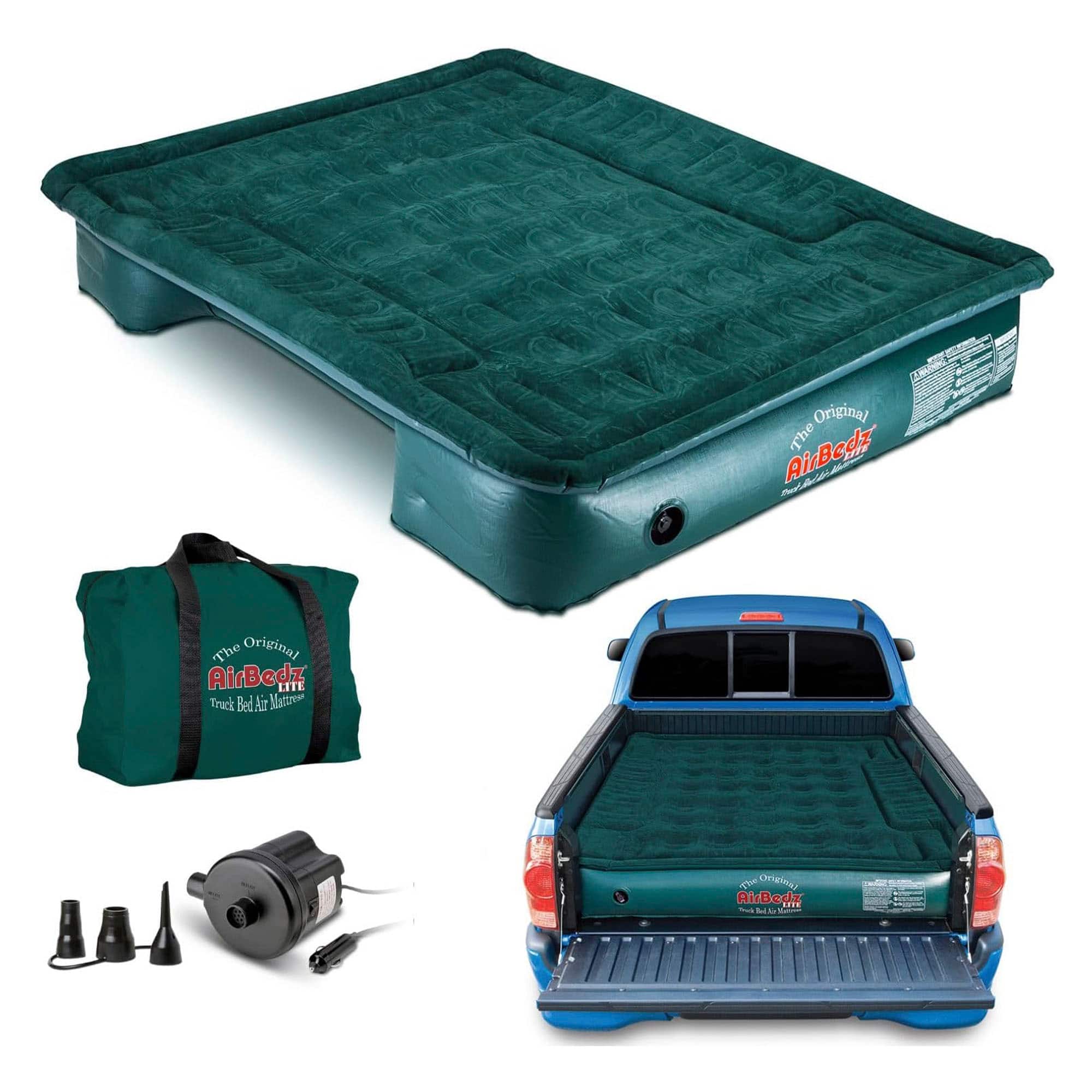 Pittman Outdoors - Lightweight Truck Airbed & Pump for Mid-Size Standard Beds, 6' - Green