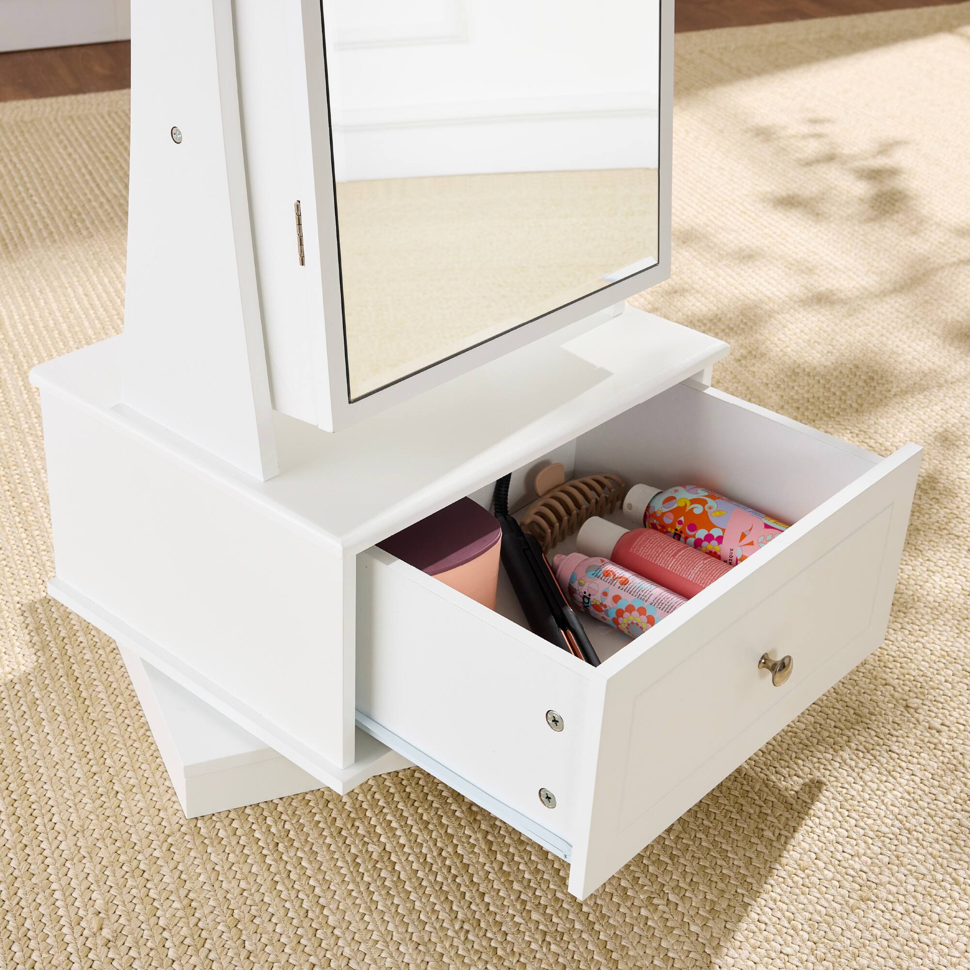 Alt View 7. Best Choice Products - Best Choice Products 360 Swivel Standing Mirrored Jewelry Cabinet, LED-Lit Makeup Organizer w/ Mirror - White - White.