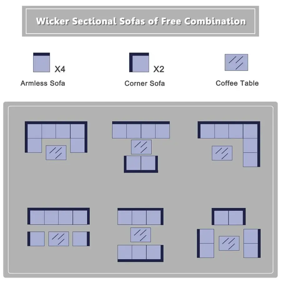 Wicker Sectional Sofas of Free Combination X4 X2 Armless Sofa Corner Sofa Coffee Table