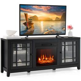 Costway - 58 Inches Fireplace TV Stand for TVs up to 65 Inches with 1400W Electric Fireplace - Black