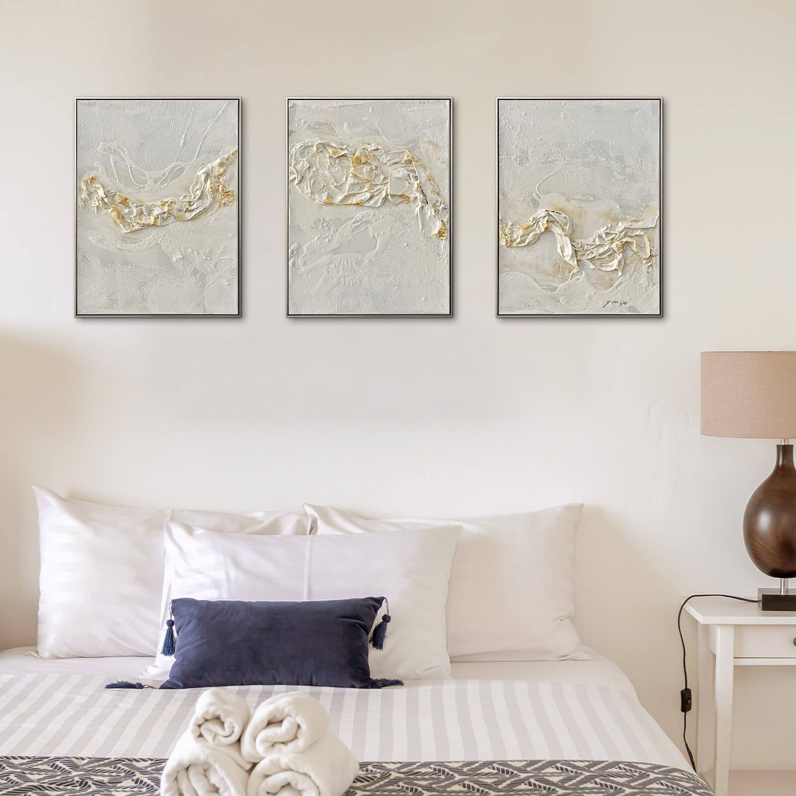 Alt View 2. Hanke - Modern Abstract Hand Painted Canvas Wall Textured Embossed Panels Living Room Framed Minimalist Home - Default.