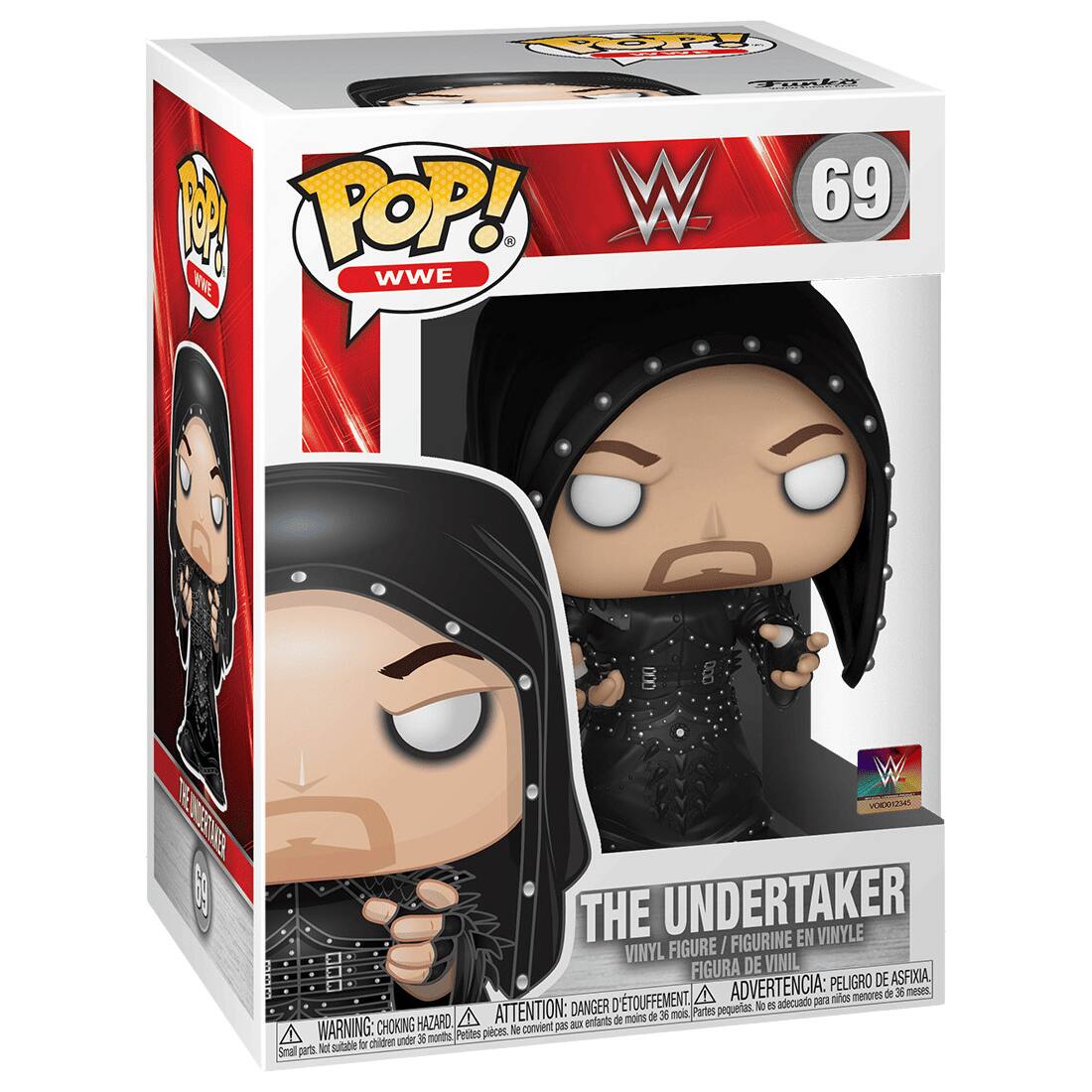 POP! WWE 69 THE UNDERTAKER VINYL FIGURINE EN VINYLE FIGURE FIGURA DE VINIL PELIGRO DE ASFIXIA TOUFFEMENT. A ADVERTENCIA: para nios menores de 36 meses DANGER: CHOKING HAZARD, ATTENTION: Ju entants de moins de 36 mos. Partes pequeas. Ne convient pm chidren under 36 months Nor subbe b Smal part