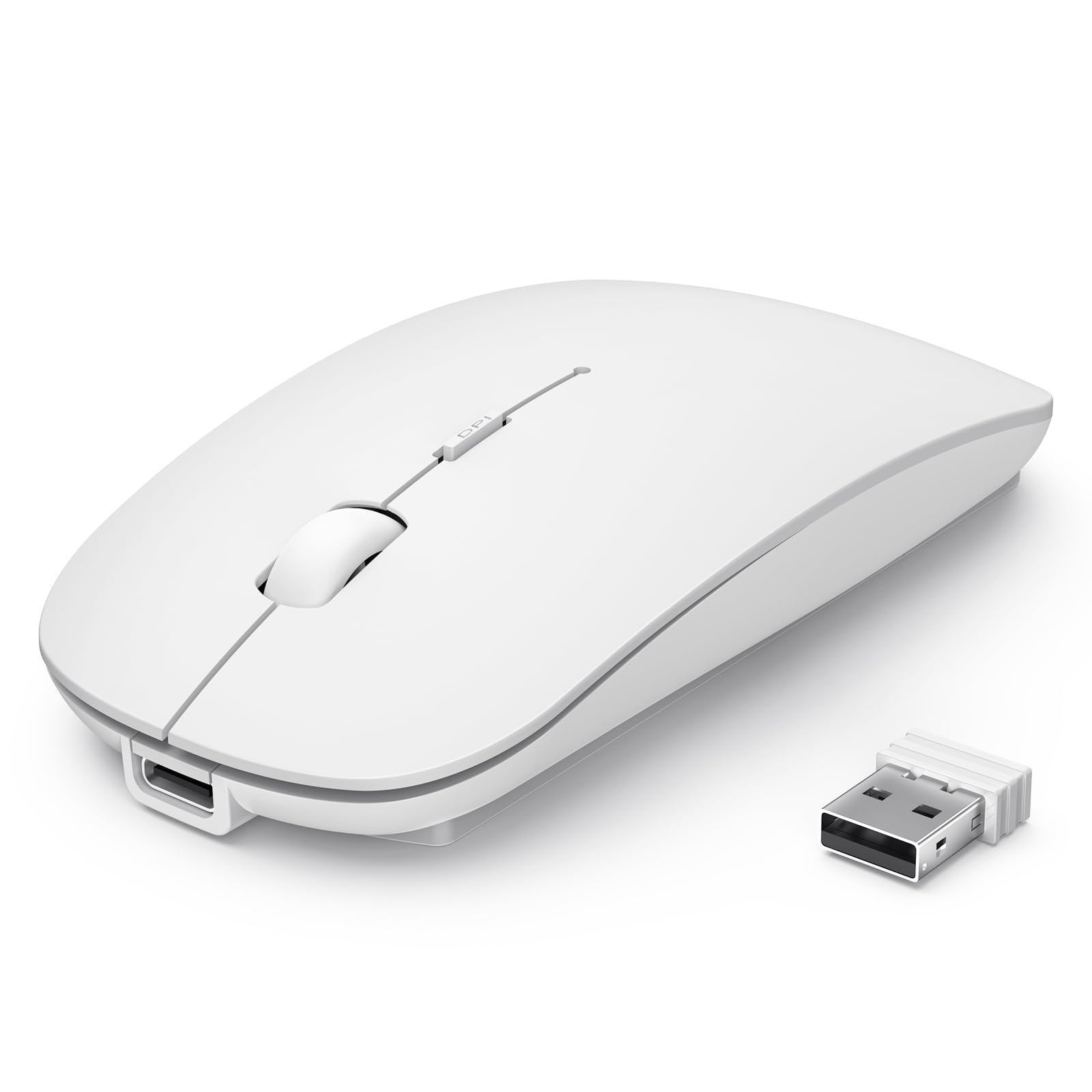 Front. PO3TICJUNKI3 - Mouse Rechargeable Silent Computer Device Simultaneous Adjustable Ipad Macbook Desktop Android - white.