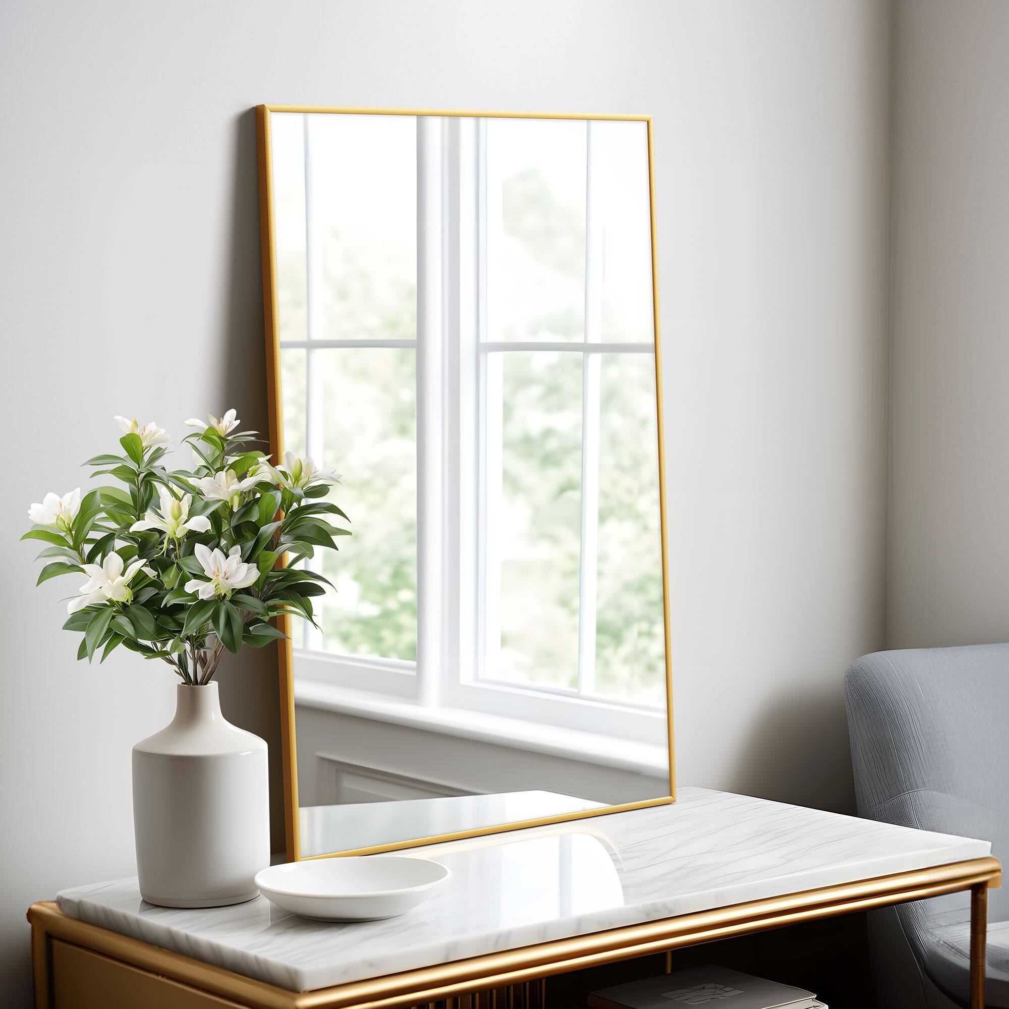 Alt View 3. PexFix - Modern Metal Frame Bathroom Mirror, 24x36 in. Rectangle, Wall-Mounted for Vanity & Powder Room - Gold.