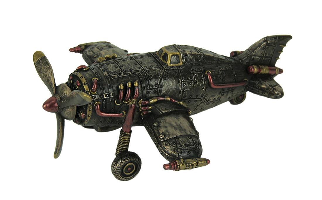 Alt View 1. Veronese Design - Steampunk Style Bronze Finish Single Propeller Airplane Statue - Bronze.