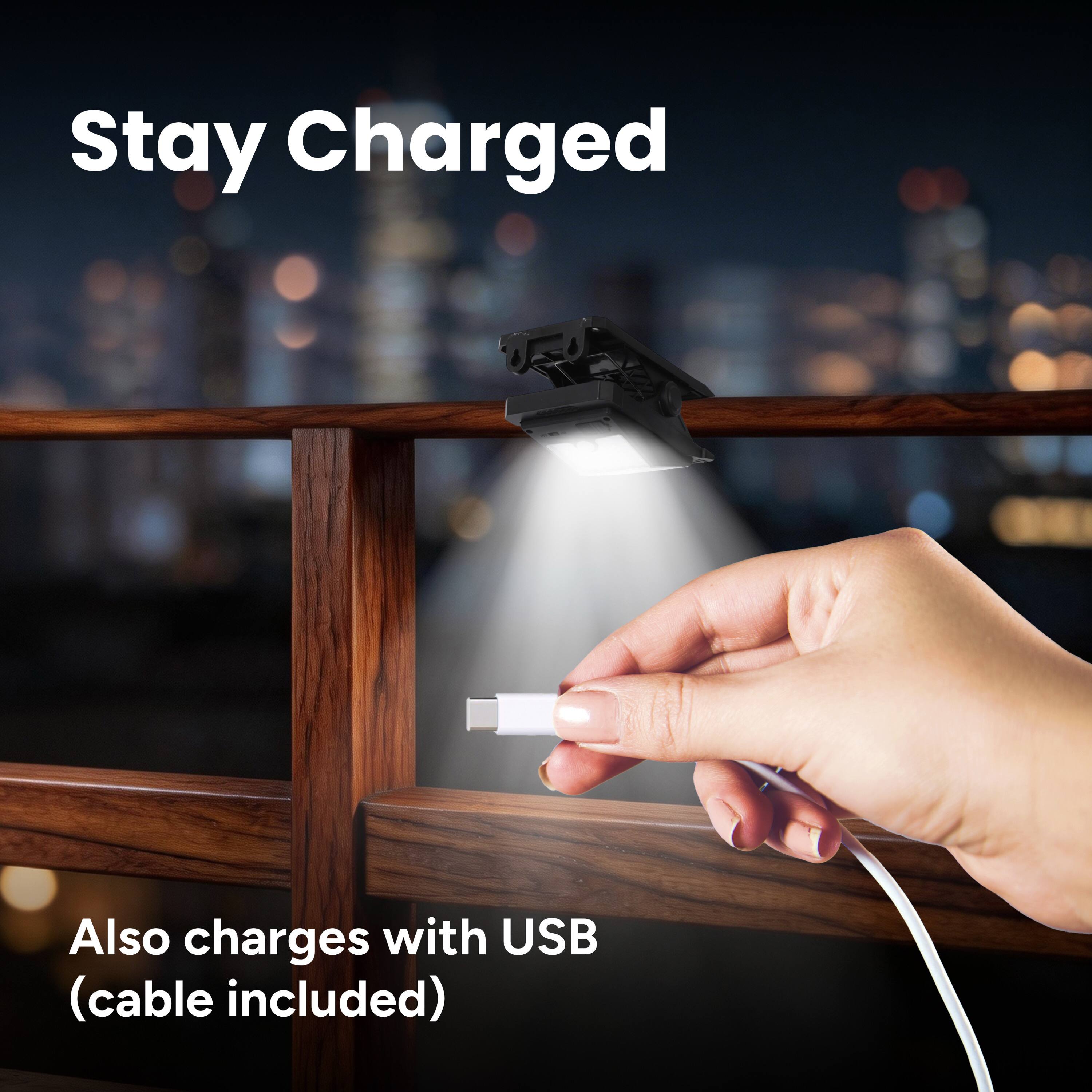 Stay Charged

Also charges with USB (cable included)