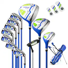 Gymax - 12PCS Men's Complete Golf Club Set Right Hand w/Putter Golf Stand Bag Rain Hood - Blue