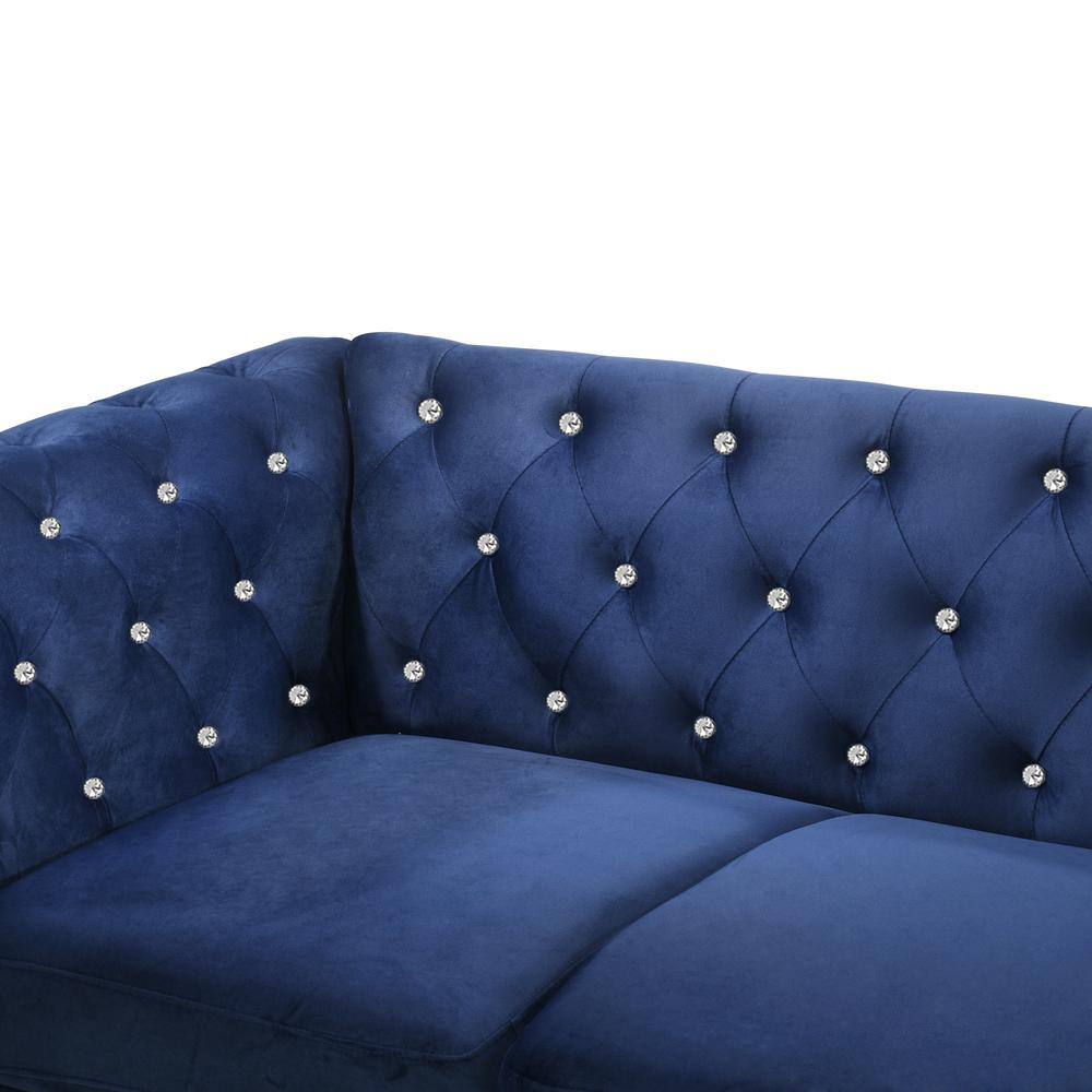 Alt View 2. New Classic Furniture - Furniture Emma Velvet Fabric Loveseat with Rolled Arms in Royal Blue - Royal Blue.