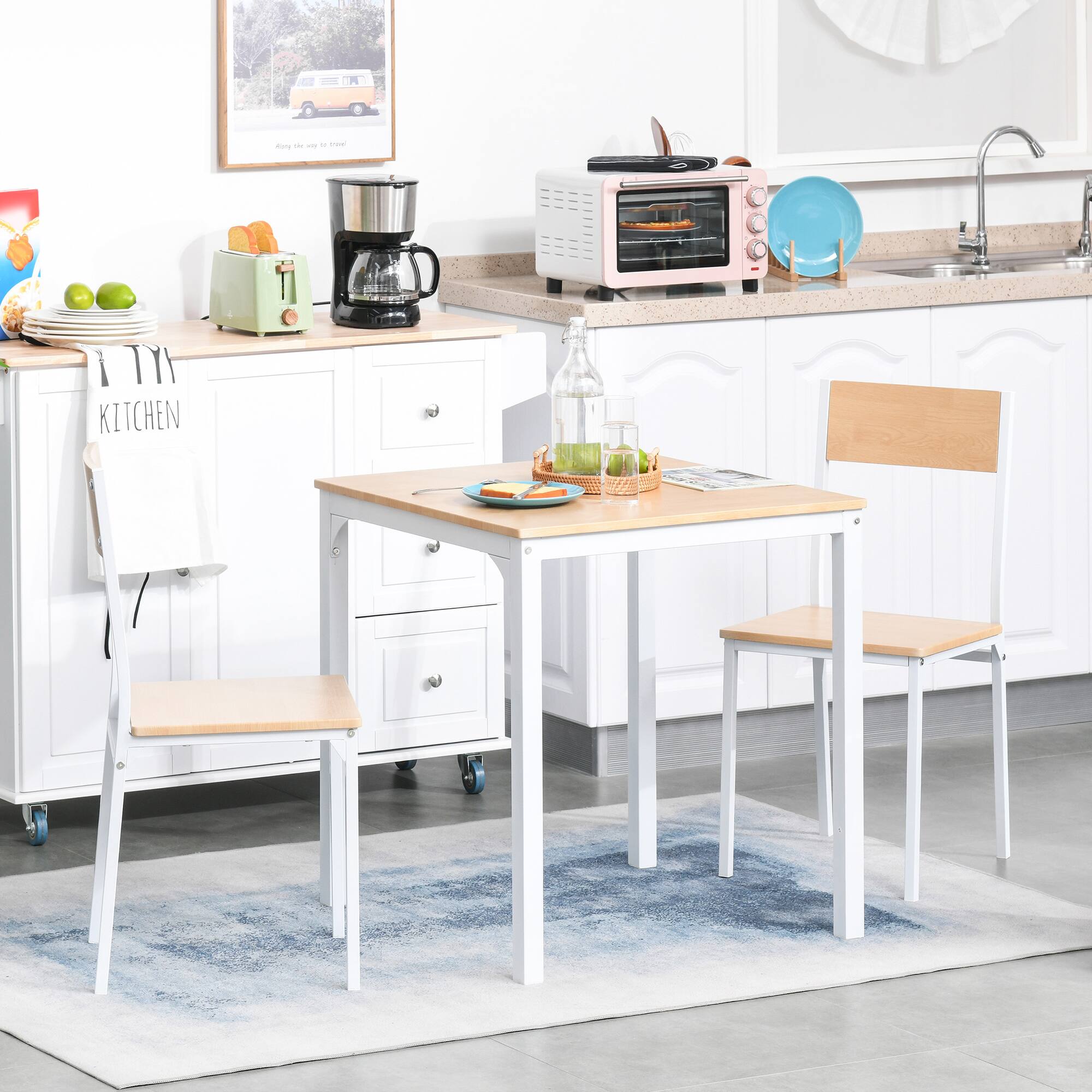 Homcom Wooden Square Dining Table Set with 1 Table and 2 Chairs and ...