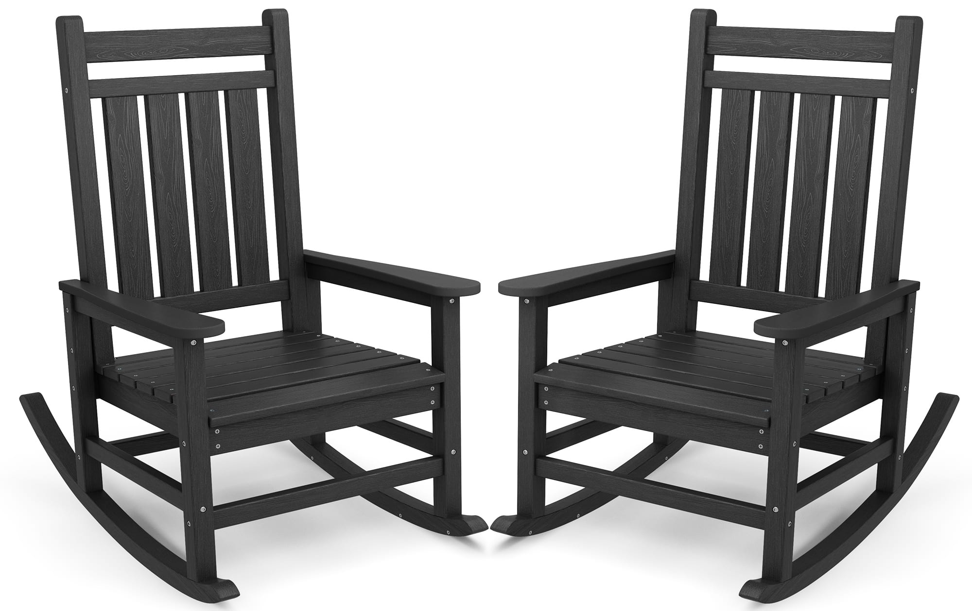 SERWALL - Outdoor Rocking Chair Set of 2, HDPE Rocking Chairs for Adult - Black