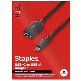 Staples TECH - USB-C to USB A Audio/Video Adapter, Male to Female, (ST62385) - Black