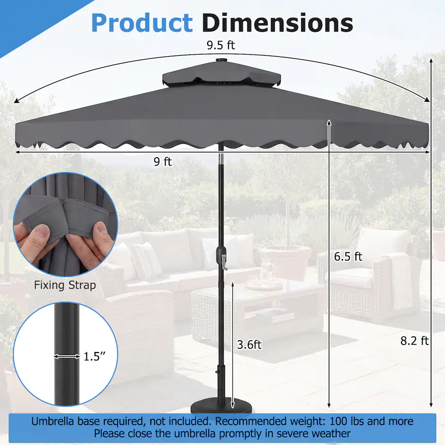 Push Button Support Gymax 9 FT Solar LED Patio Umbrella Push Button Tilt & Crank 24 LED ...