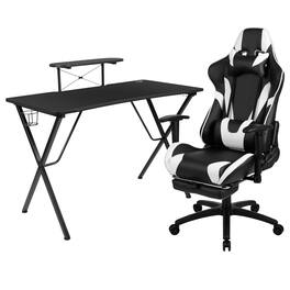 Emma + Oliver - Gaming Desk & Chair Set - Cup Holder, Headphone Hook, and Monitor Stand - Black