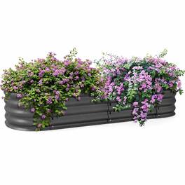 RYHNUYNE - Galvanized Raised Garden Bed Kit 4.9x2x1 ft Outdoor Metal Planter Box with Safety Edging for Vegetables Flowers - Gray