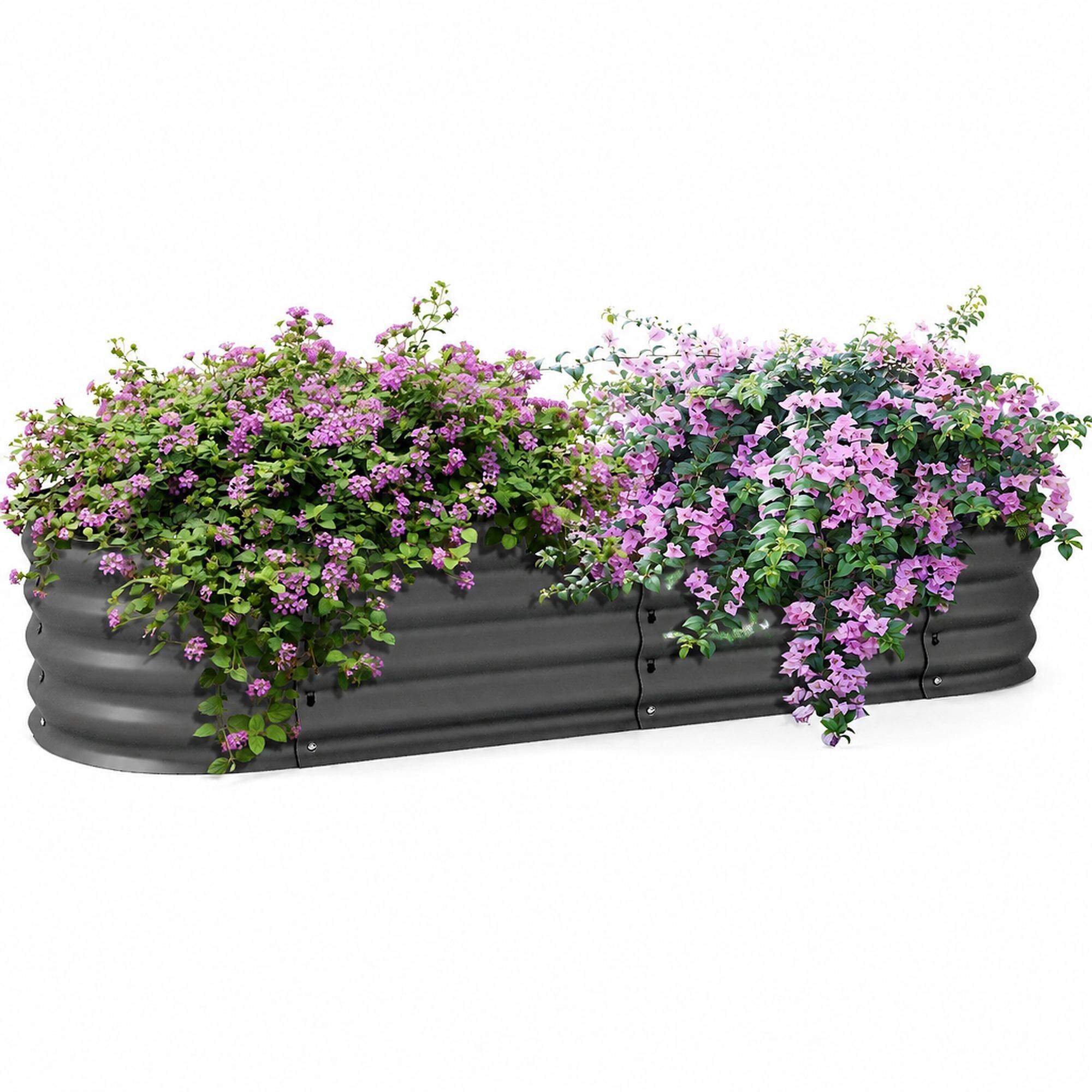 Front. RYHNUYNE - Galvanized Raised Garden Bed Kit 4.9x2x1 ft Outdoor Metal Planter Box with Safety Edging for Vegetables Flowers - Gray.