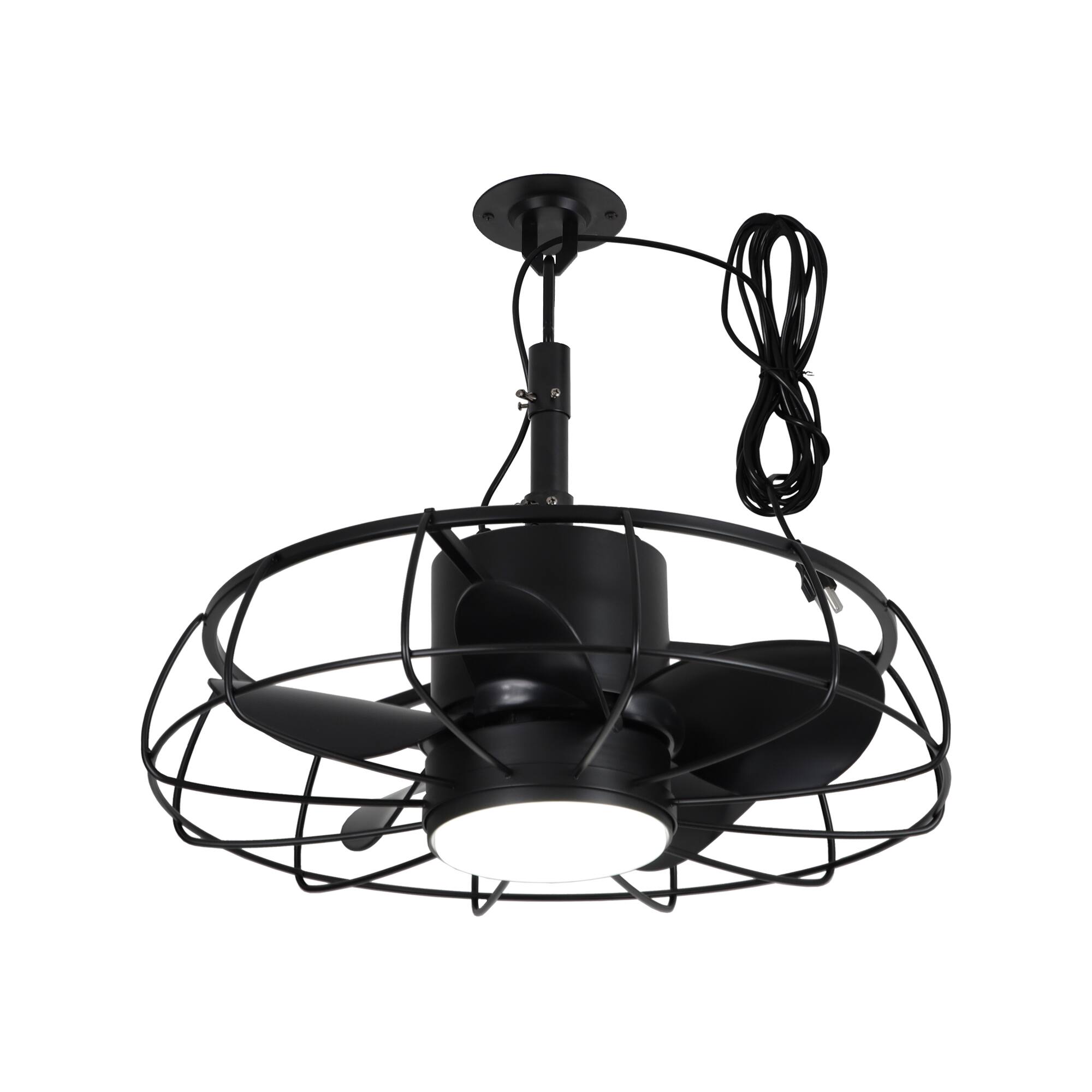 Alt View 4. Parrot Uncle - 20" Industrial Black Wet Hook Outdoor Caged Ceiling Fan with Light and Remote - Black.