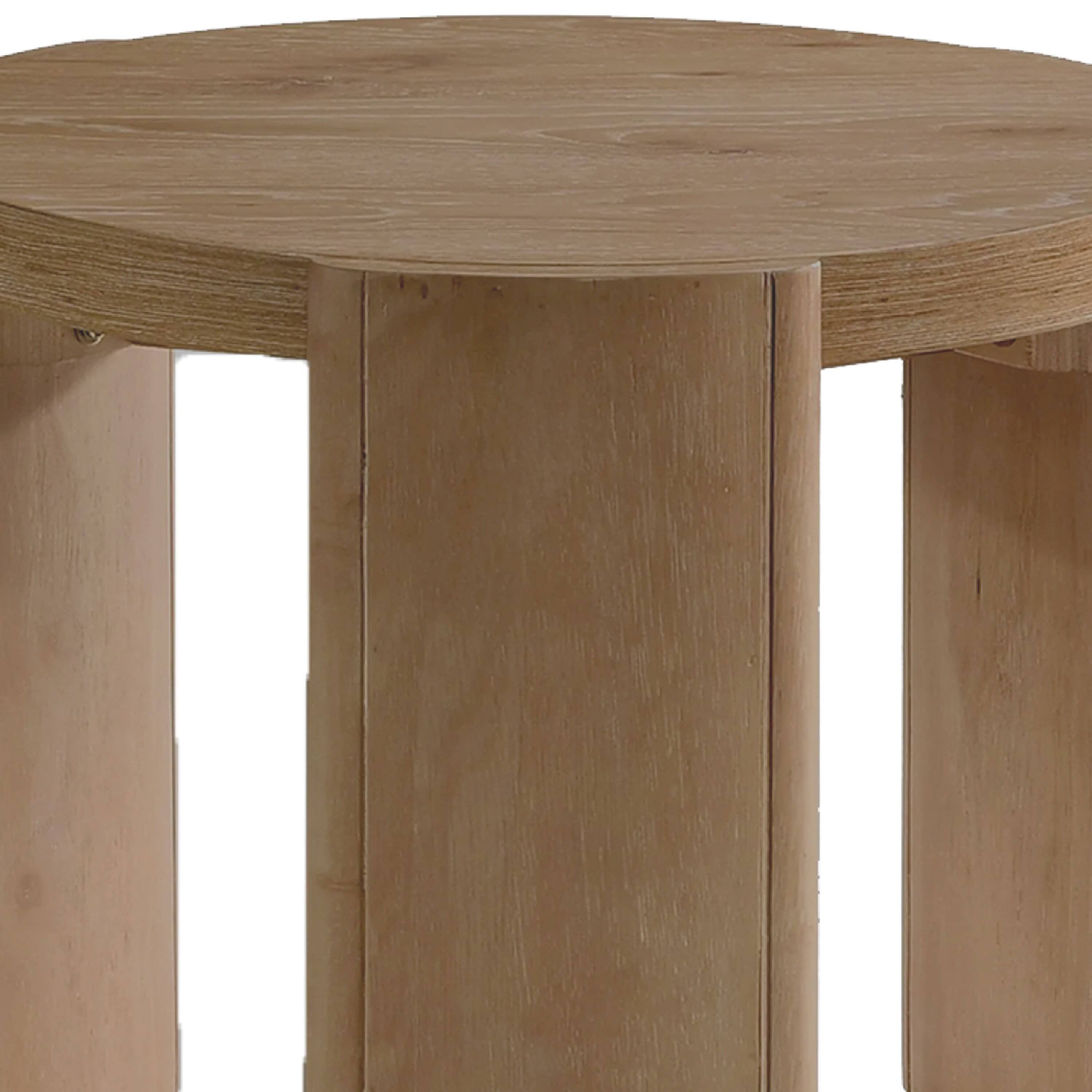 Alt View 1. Manhattan Lane - Timore End Table, Round 20 Inch Oak Brown Wood Top, Plinth Base - Natural Oak Brown.