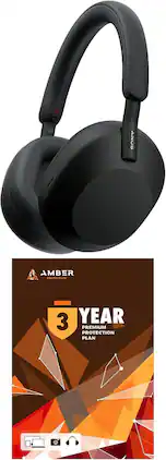 Sony - WH-1000XM5- Wireless Over-Ear Noise Canceling Headphones - with 3 Year Amber Protection Plan (2022) - Black