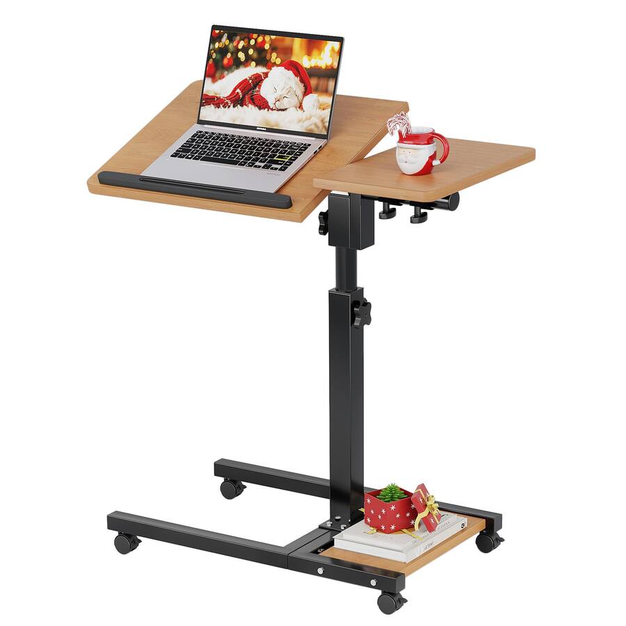 Tiltable Screen Computer Cedar Assembly Mobile Height Laptop Desk With Mouse Pad Rolling ...