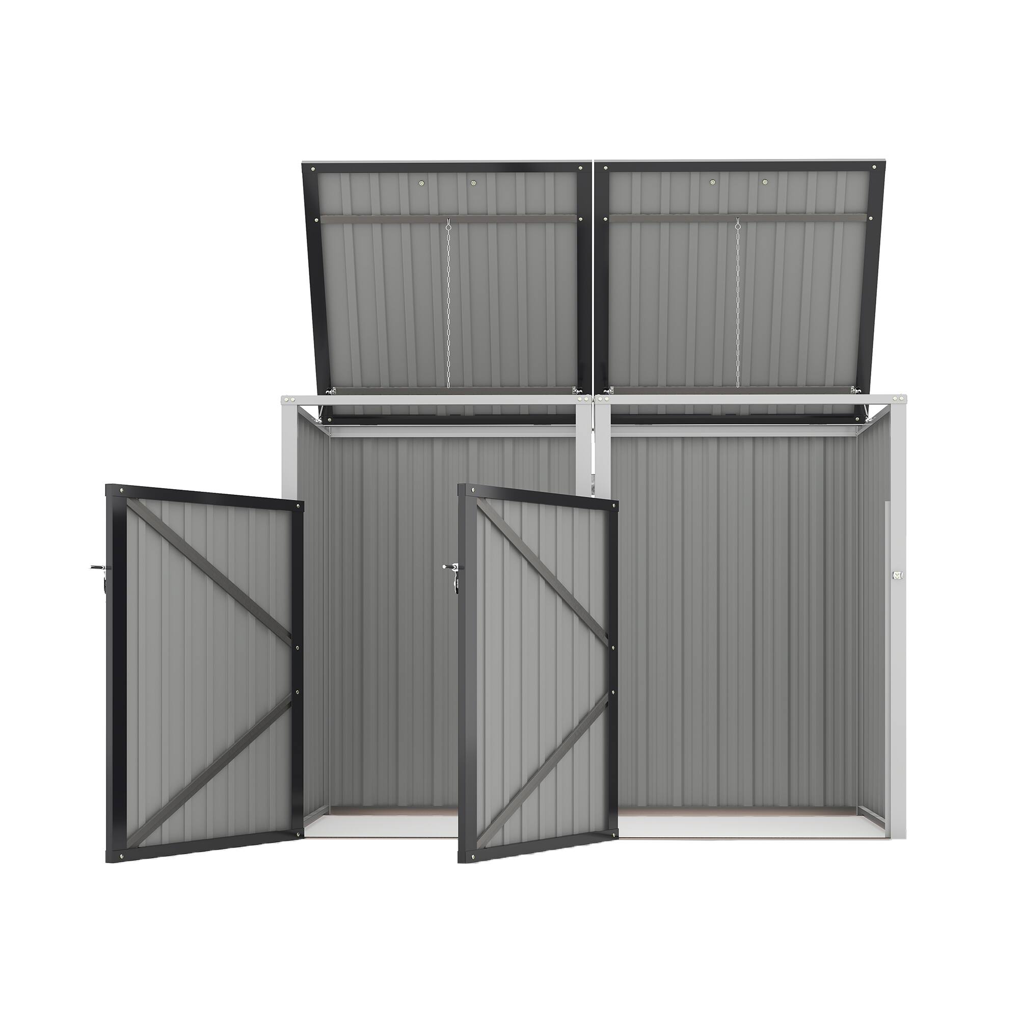 Alt View 5. Mondawe - 2 Trash Garbage Bin Shed Stores with Pneumatic Support Rod,Lockable Doors & Waterproof Lid Chain - Dark Gray.