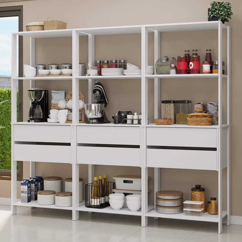 Madesa - Kitchen Pantry Storage Rack with 6 Drawers and Open Shelves 82"L Multiuse Modular Cabinet - White - White