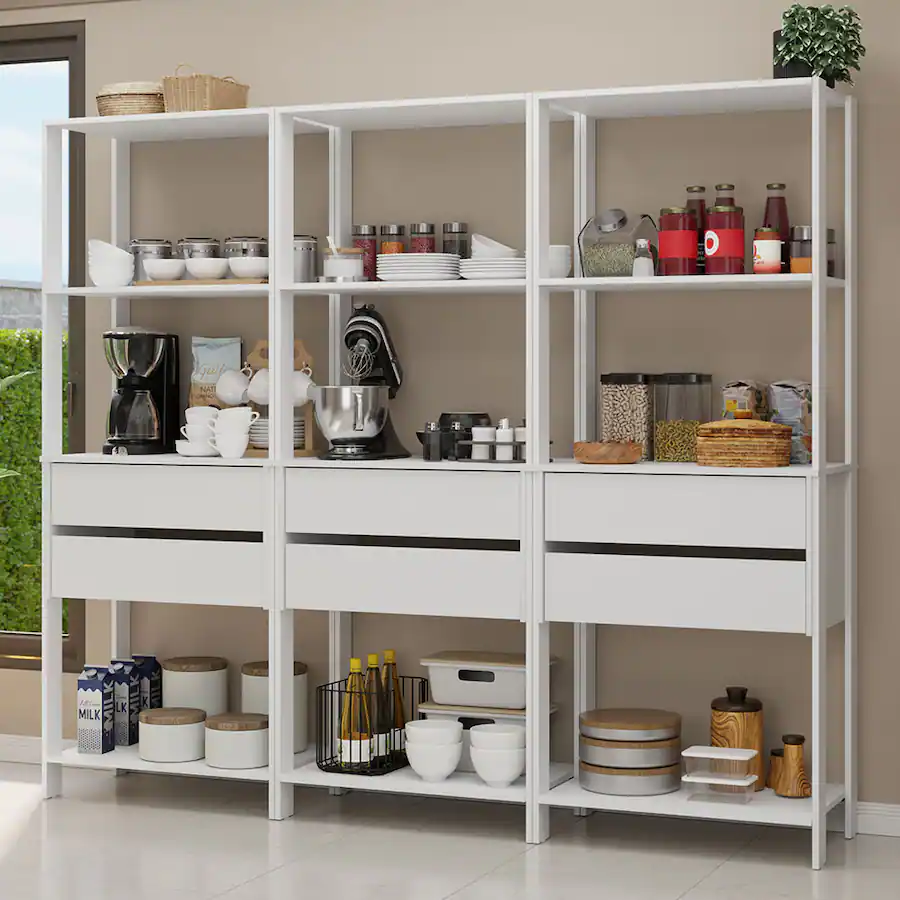 Madesa Kitchen Pantry Storage Rack with 6 Drawers and Open Shelves 82